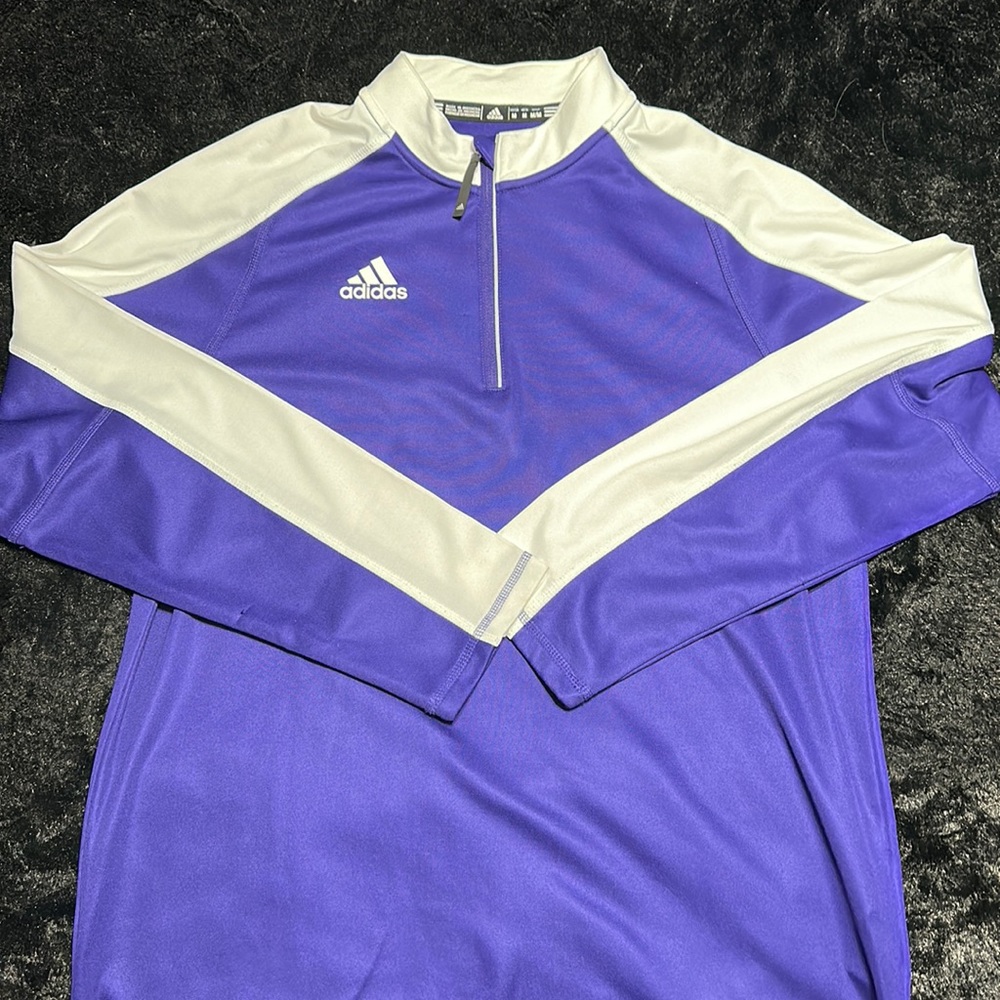 Purple and white Adidas long sleeve.